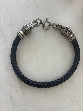 Cabot Sterling Silver Alligator Head Leather Necklace